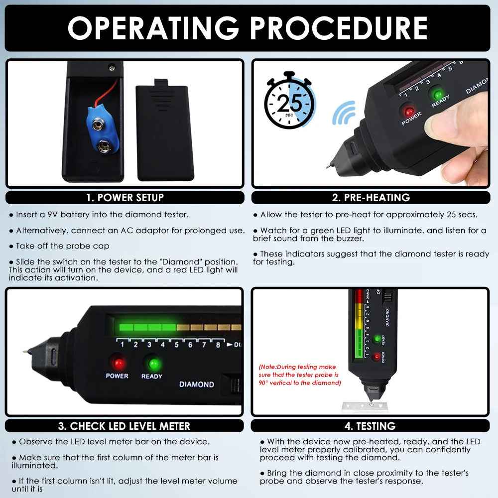 High Quality Diamond Tester with UV Light Gemstone Tool Selector 2pt Stones Compact Design Audible Warning Sound Buzzer
