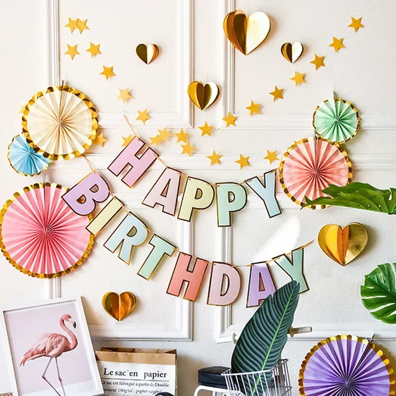 HAPPY BIRTHDAY Banner Kids Boy Girl Baby 1st Birthday Pastel Party Decoration Rainbow Candy Pastel Garland Bunting — zdjęcie 4