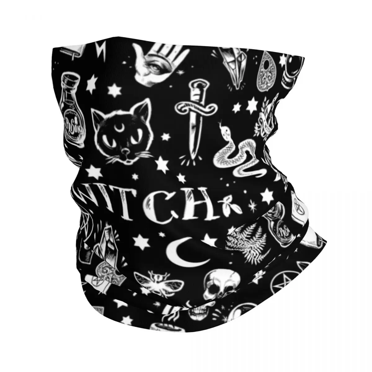 Witch Pattern Bandana Neck Gaiter Windproof Face Scarf Cover Women Men Halloween Occult Gothic Magic Headwear Tube Balaclava