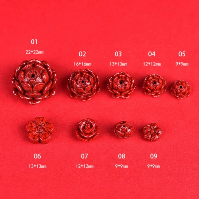 

10pc Natural Cinnabar Crystal Sand Hot Stamping Lotus Flower Beads DIY Accessories Bracelet Earring Jewellery Fashion Amulet