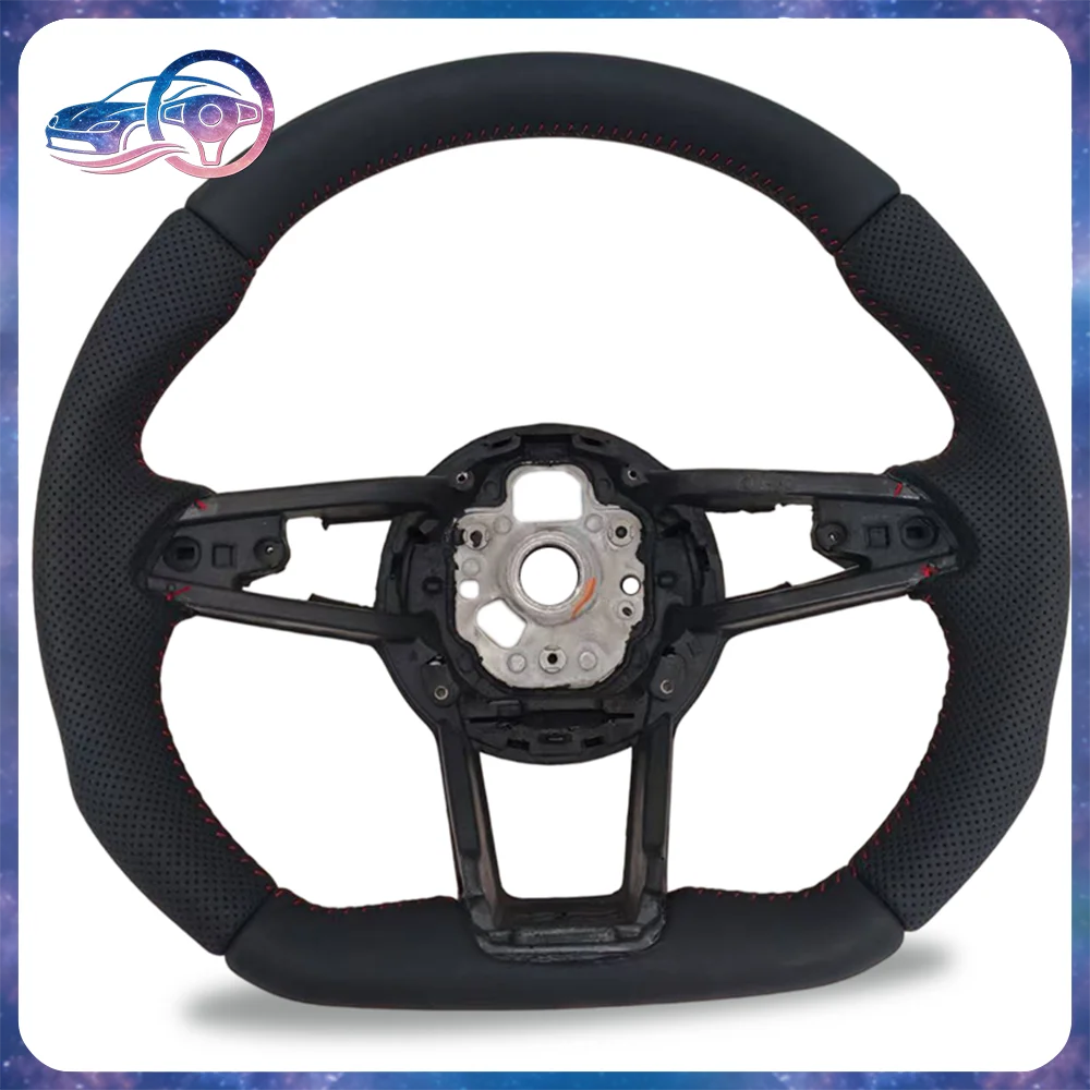 

Leather Steering Wheel - Red Stitched Perforated Design, Full Fit for Audi R8