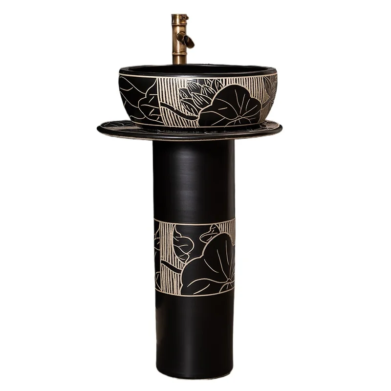 

Ceramic column basin Household floor-to-ceiling wash basin Vertical integrated wash basin