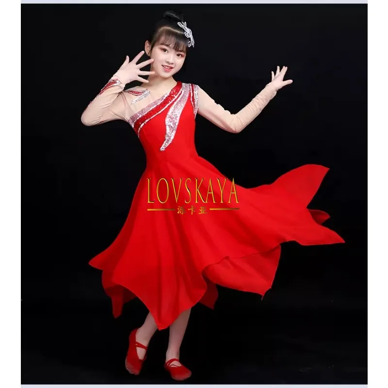 Chinese classical dance performance costumes red New Year\'s Day children modern dance dresses performance costumes