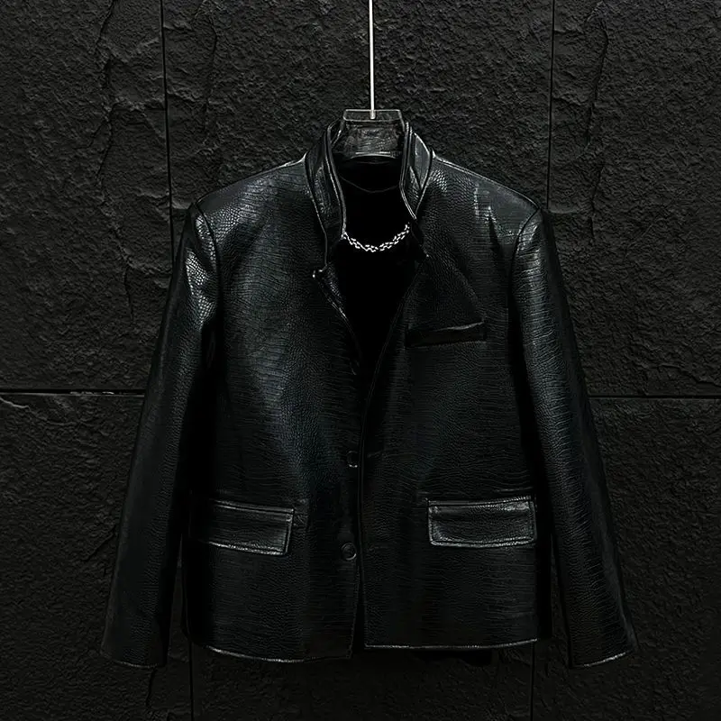 

Niche Designer Spring New High-Grade Chinese Style Leather Clothing with Stand Collar Coat Men's Pu Handsome Loose Jacket