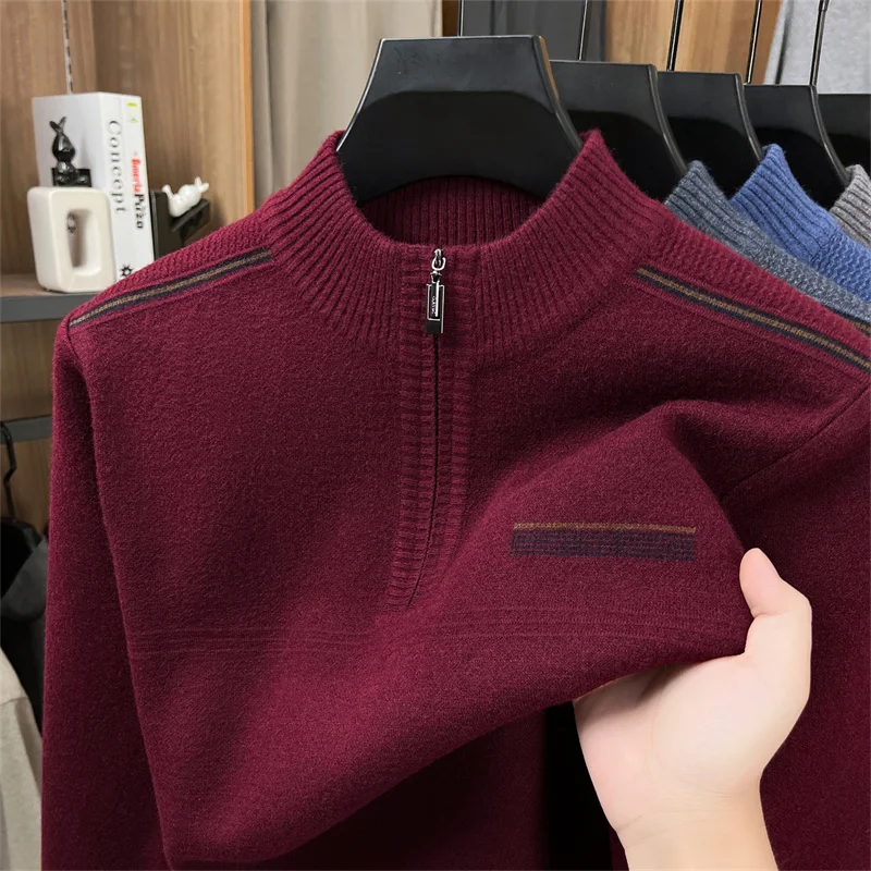 

Дизайнерский оригинальный мужской свитер с воротником-стойкой и полумолнией, повседневный теплый толстый вязаный свитер, Новое поступление, зимняя повседневная мужская одежда