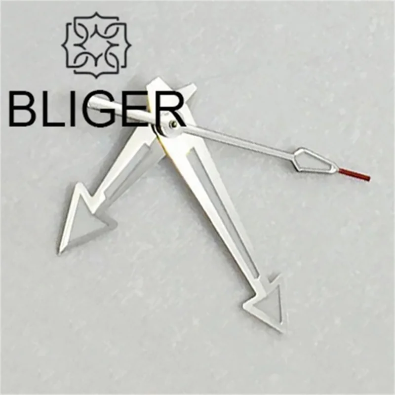 BLIGER Silver Blue Watch Hands Arrow Pointer With Green Luminous Fit NH34 NH35 8215 8200 Movement Diving Watch Replace Watchpart