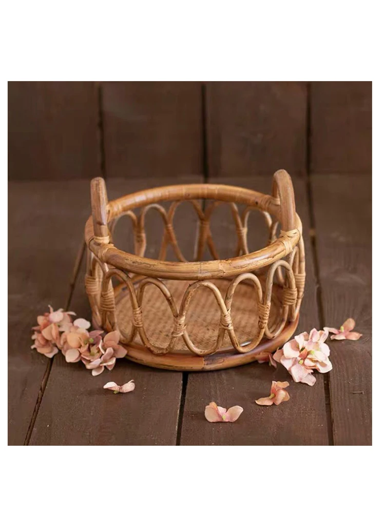 Newborn Photography Props Rattan Round Container Basket Chair Bebe Photo Accesories Recien Baby Girl Boy Posing Bed Background