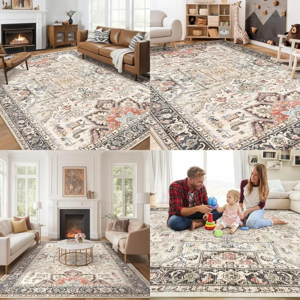 

Large Living Room Area Rugs: Soft, Washable Oriental Floral Vintage Distressed Carpets, Ultra Thin Indoor Carpets