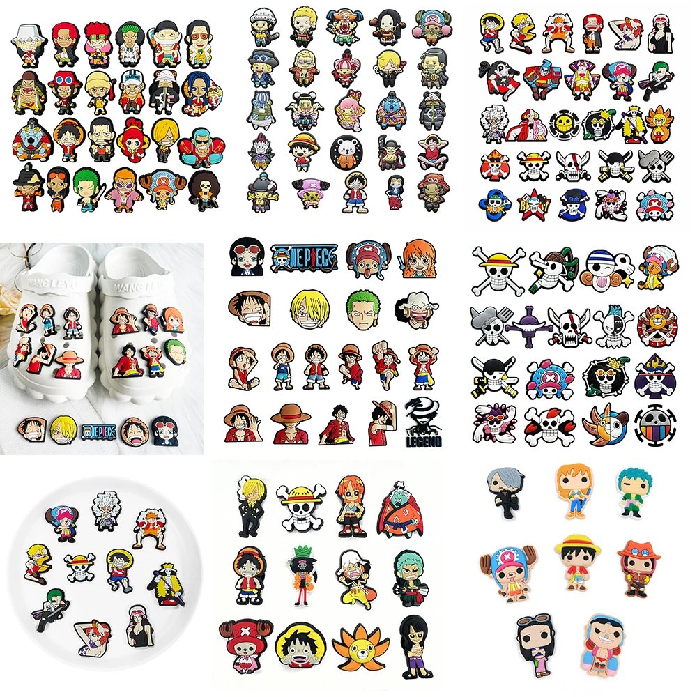 8-27Pcs MINISO Japanese Anime One Piece Shoe Charms PVC Cartoon Shoe accessories Decoration Buckles Fit Clog Sandal Garden Char