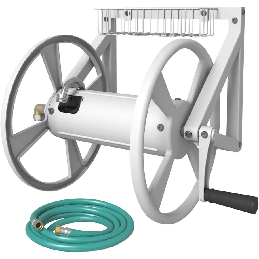 Triangle Wall Mounted Garden Hose Reel for Outdoor Use HeavyDuty Water Hose Holder with 125 Ft Capacity for 5 8Inch Hose and 3.