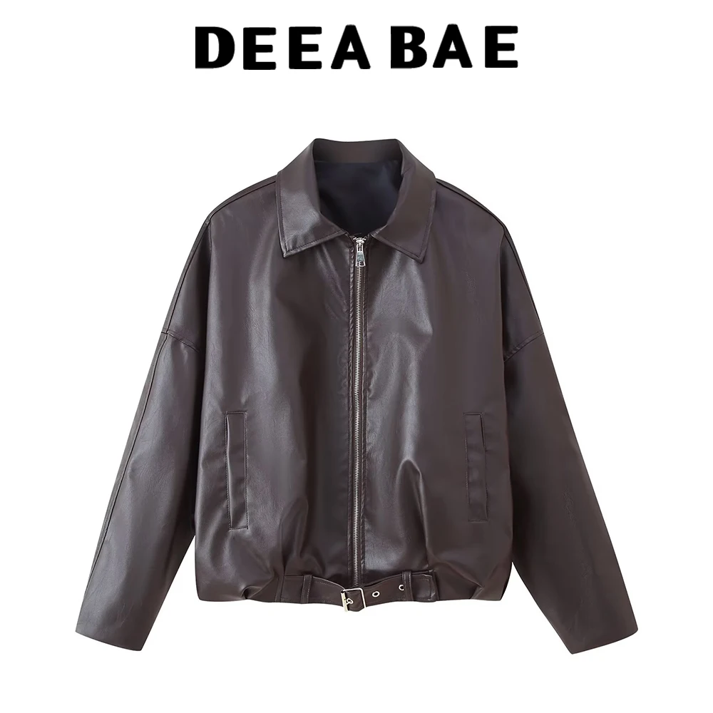 DEEABAE 2025 nowa kolekcja jesień-zima, kurtka damska z postarzanego materiału Maillard, luksusowa, luźna, codzienna kurtka, krótki top
