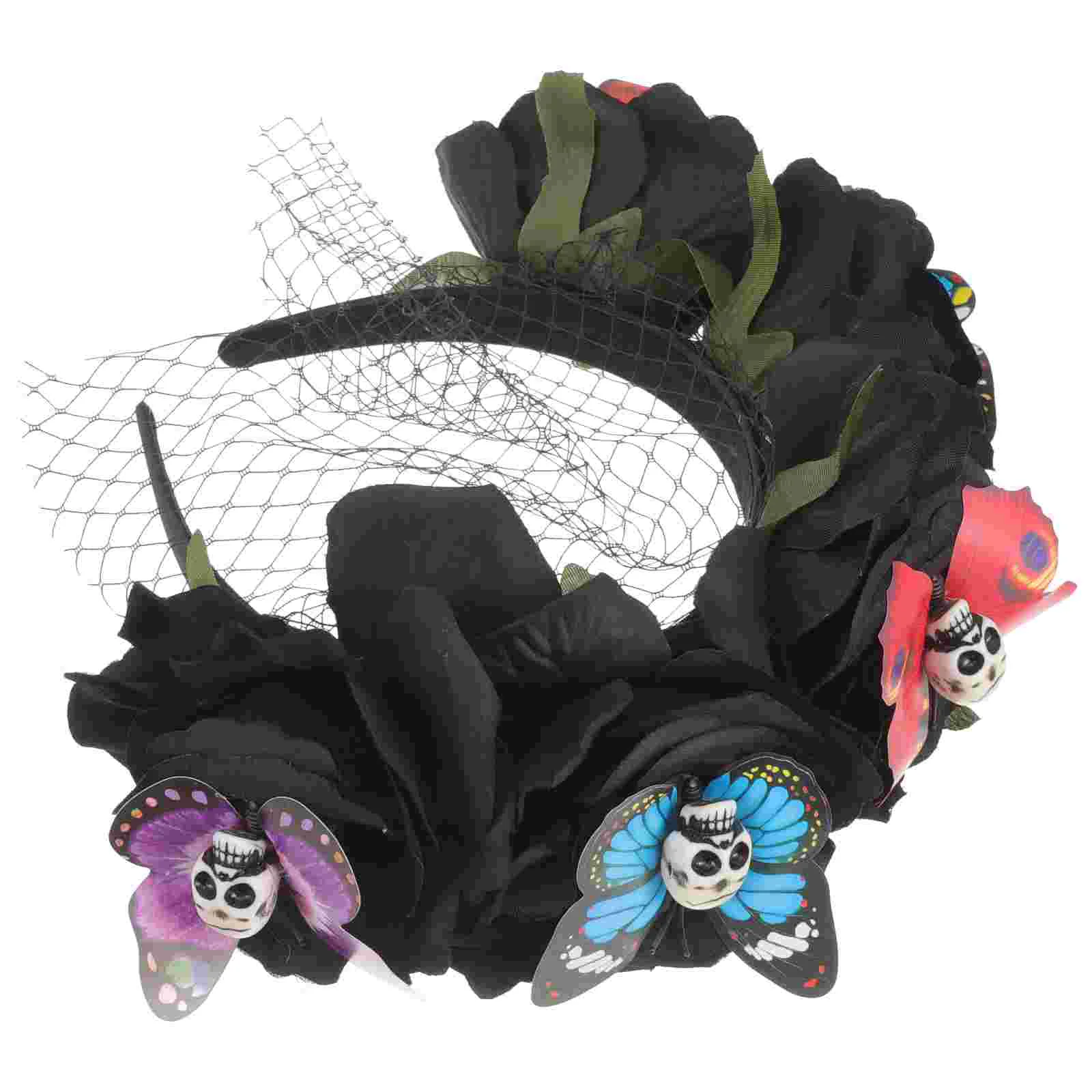 

Halloween Rose Lace Veil Flower Lace Veil Horror Skull Head Hoops Terror Headband Lace Veil