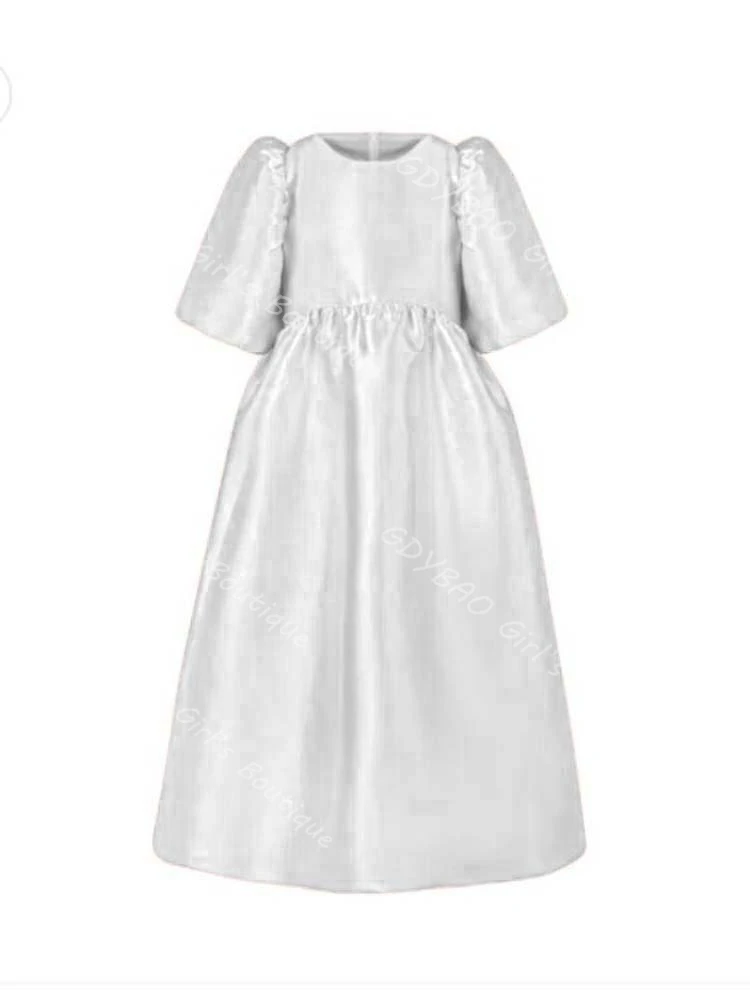 فستان فتاة الزهور بتصوير حقيقي لحفلات الزفاف من 2 إلى 14 أطفال بأكمام منتفخة على شكل حرف a/فستان الأميرة للمناولة الأولى مع شريط من التول مخصص