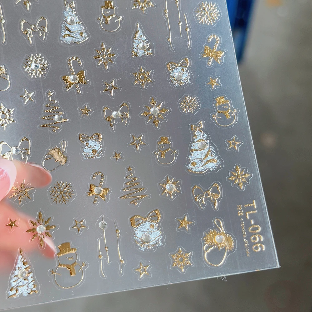 

1pcs Gold Glitter Christmas Nail Art Sticker 5D Rhinestones Snowflake Bowknot Santa Winter Nail Decal 2025 Christmas Nail Slider