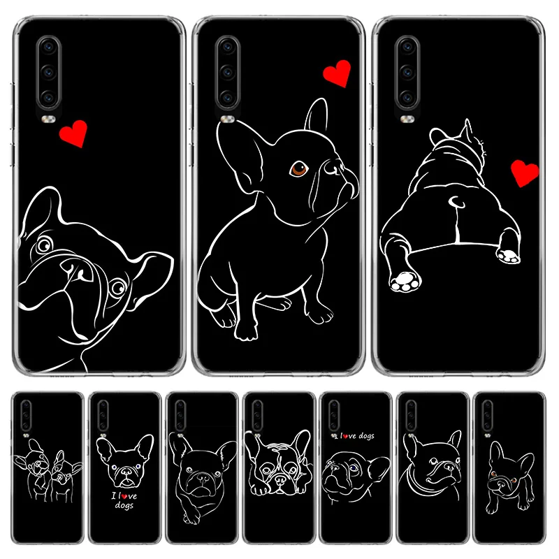 French Bulldog Black White Case Phone Cover for Huawei P30 Lite P40 P20 P10 Mate 10 20 Pro P Smart Z 2019 Y5 Y6 Y7 Y9S Trend Fun