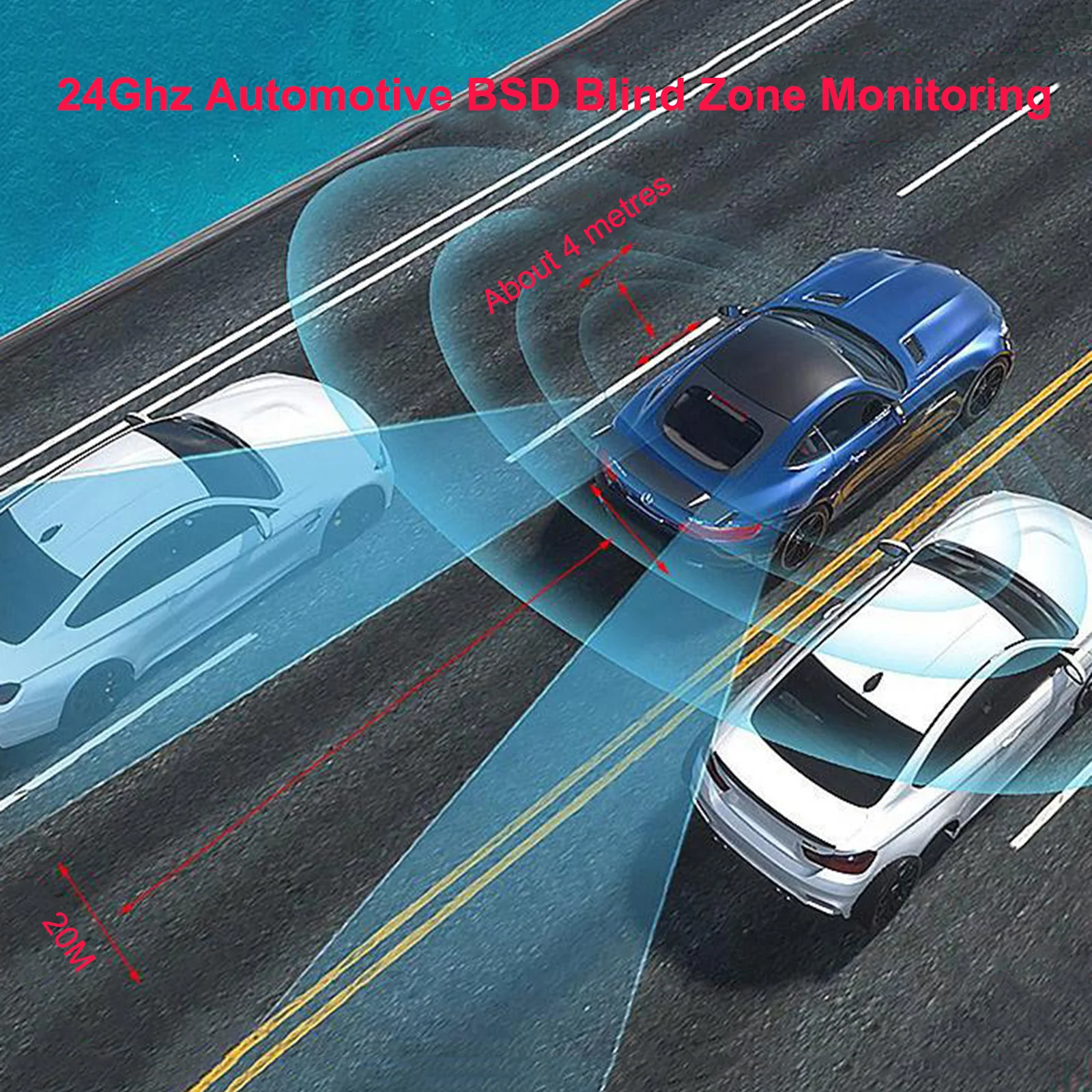 BSD Blind Spot Detection System 24Ghz Millimeter Wave Radar Highlight Warning Light Strip 20M Change Lane Safer Aided Parking