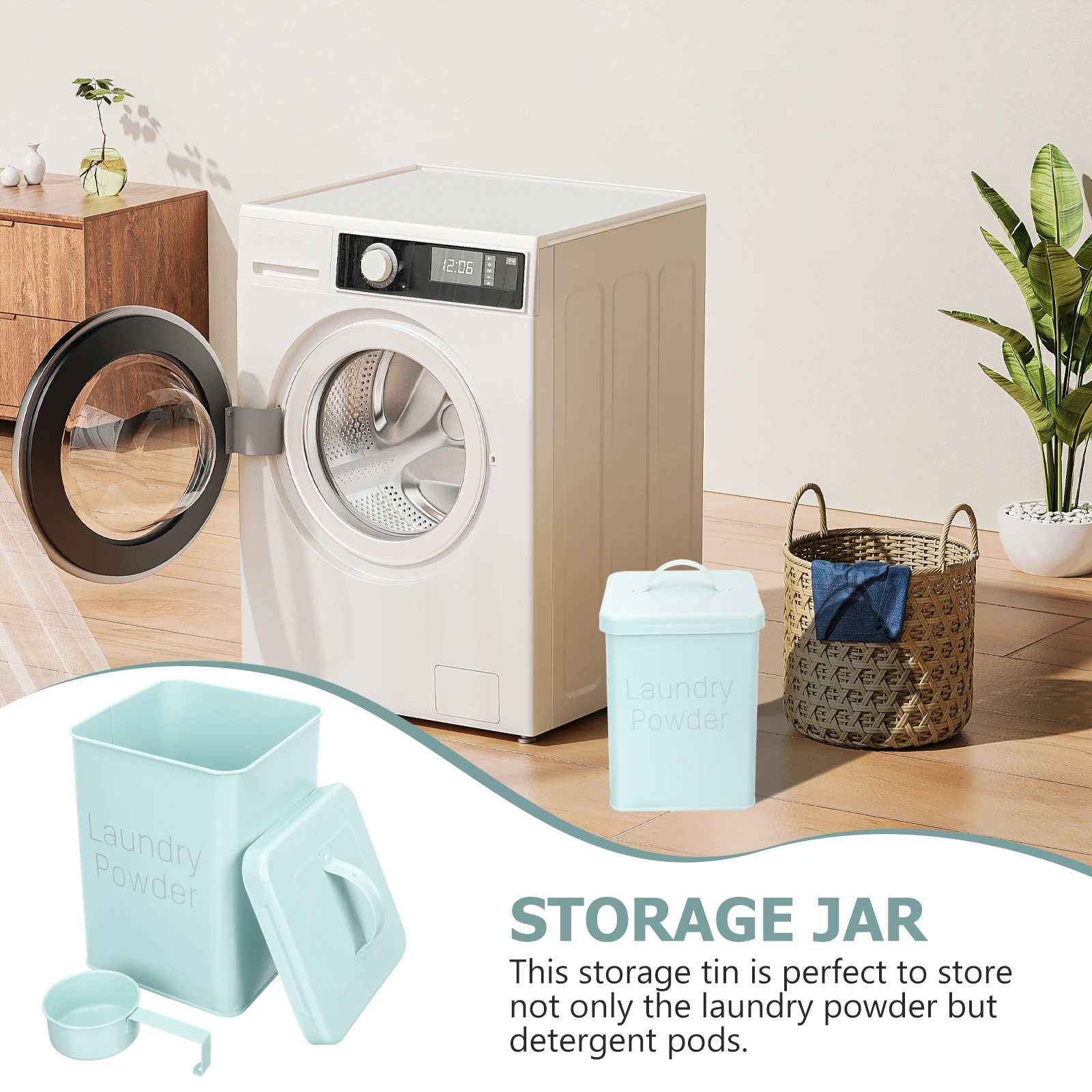 

Laundry Powder Storage Bucket Metal Holder for Washing Powder Detergent Fabric Softener Dispenser Sturdy Iron Bucket Easy