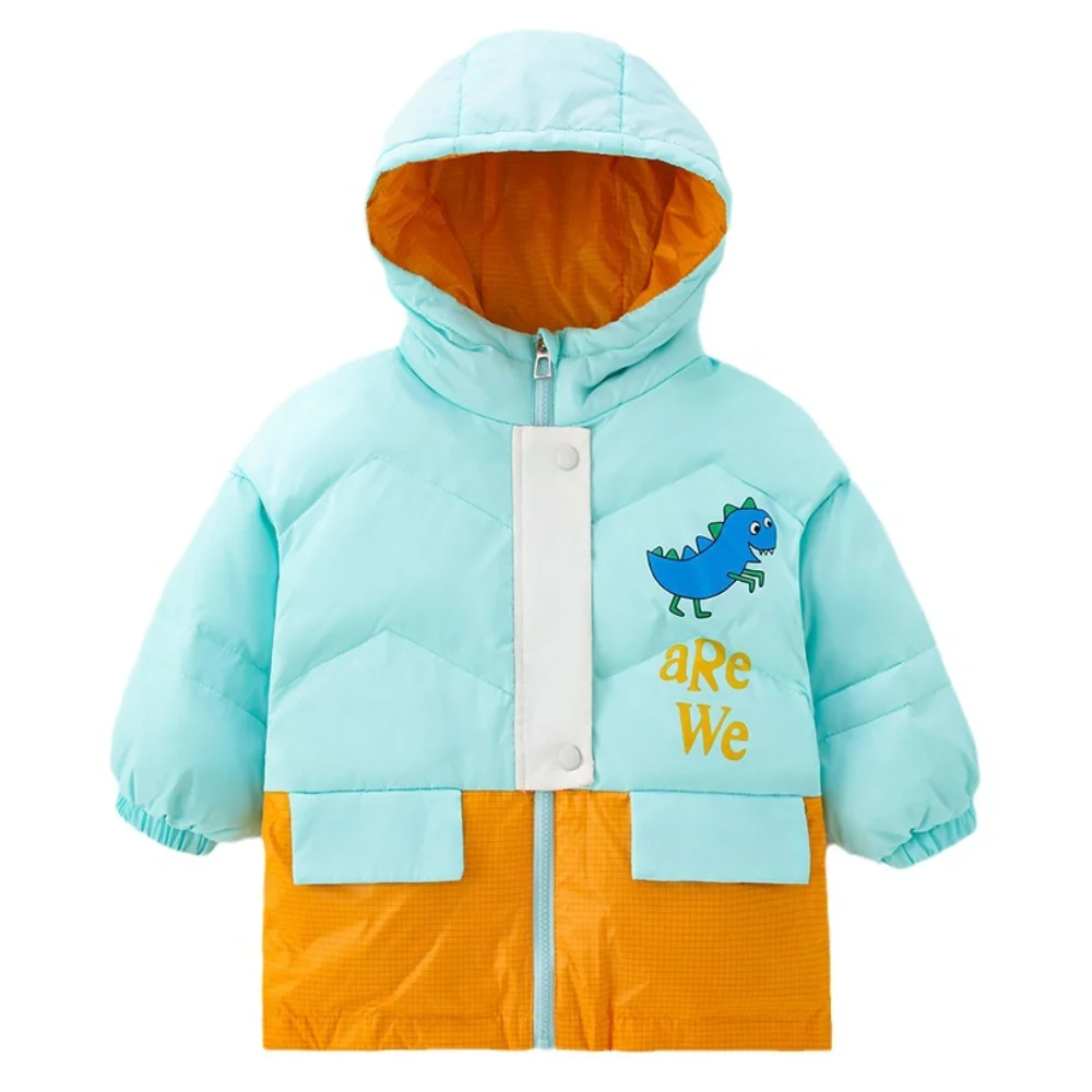 Winter New Hooded Thickened Cartoon Color Block Coat with Velvet and Windproof Warm Fashion Versatile Coat