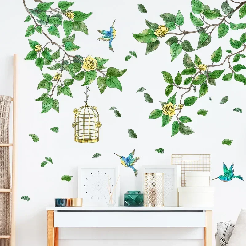 Elegant Tree Branches and Leaves Birds Bedroom Porch Living Room Home Wall Beautification Decoration Wall Stickers Self-adhesive