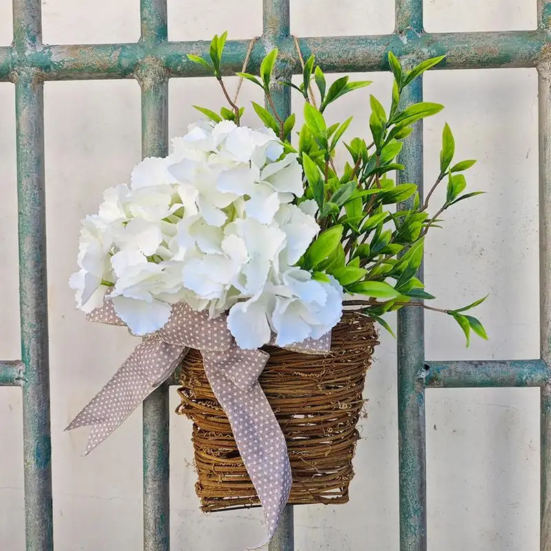 1pc hangable Basket Wreath Cream Hydrangea Farmhouse Porch Door Decor Fake Floral Wreath Artificial Summer Wreath Stylish