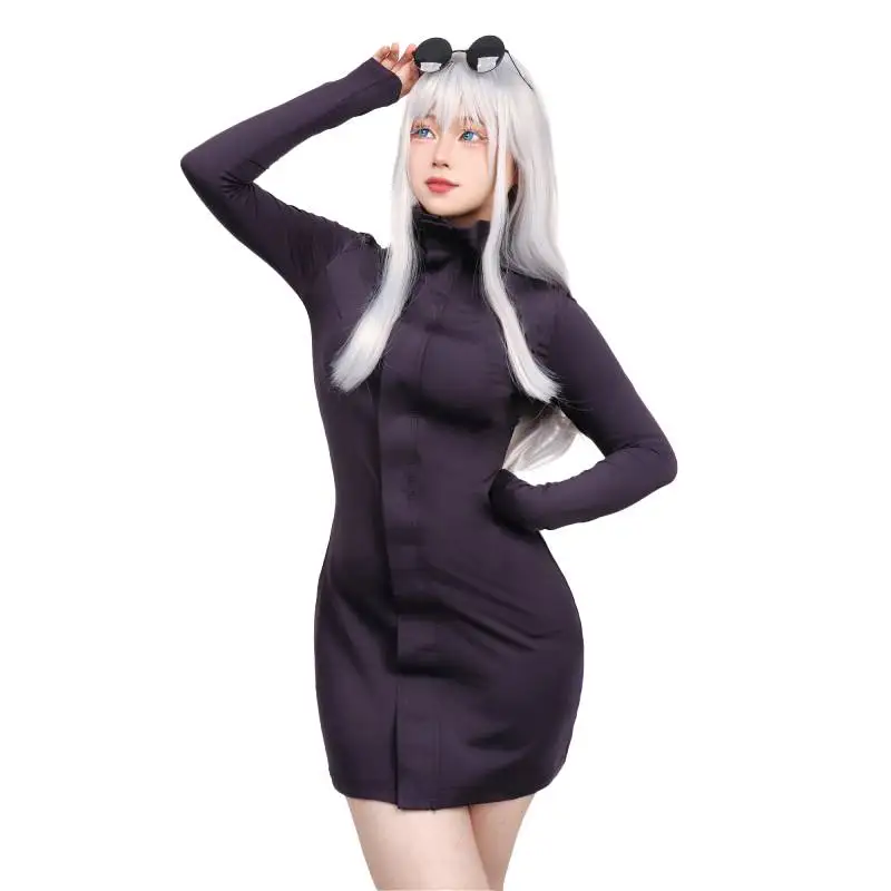 DAZCOS Gojo Satoru Bodycon Dress Cosplay Costume with Glasses Set for Women Purple Dress Gojo Satoru Costume Female Version