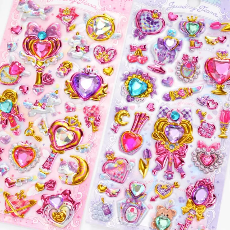 1pcs Random Color Kawaii Cute Girl Relief Diamond Heart Crystal 3D Stickers DIY Hand Account Paster for Girl Sticker Phone Case