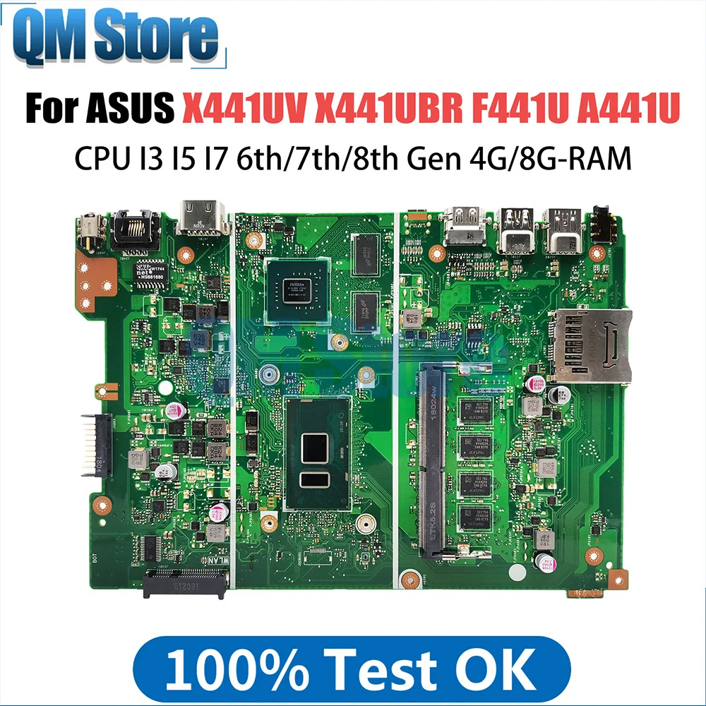 X441U Mainboard For ASUS X441UV X441UBR F441U A441U X441UVK X441UB Laptop Motherboard I3 I7 6th 7th 8th 4G 8G-RAM 920MX