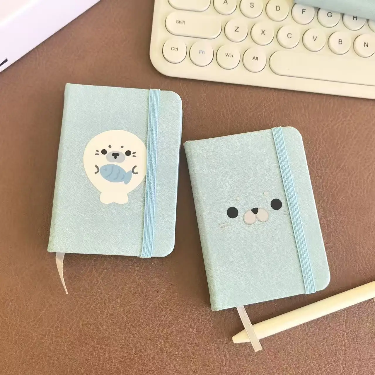 Korean Ins Style Advanced Healing Milk Blue Seal A7 Portable Notebook Cute Strap Pocket This Student Portable Word Memo Diy Gift view 3