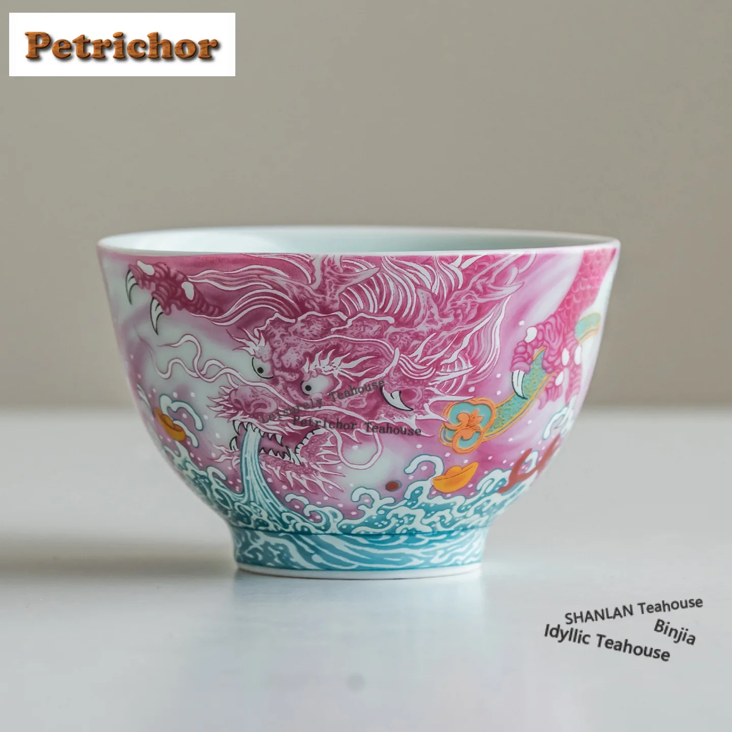 

100ML Enamel Pastel Rouge Dragon Teacup Antique Tea Bowl Mug Tea-tasting Fragrance Cup Jianzhan Master Cups Household Cha Gift