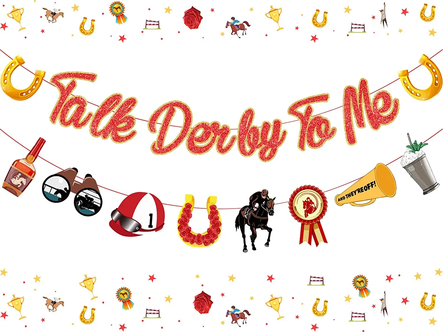 

Talk Derby To Me Banner and Horse Racing Garland for Derby Day Party Supplies, Horse Race Bridal Shower Bachelorette Decorations