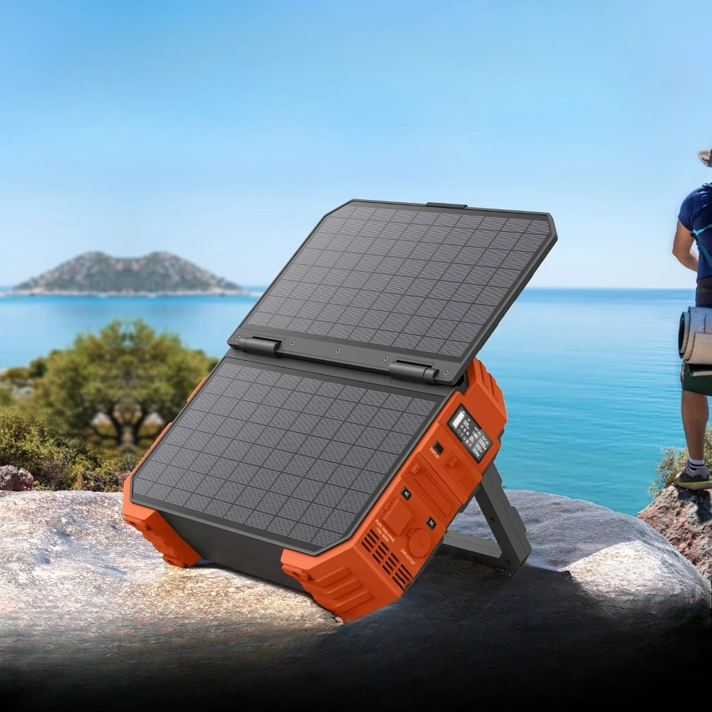 For Outdoor Camping RV Travel Portable Power Station with Built-in Solar Panel LiFePO4 Battery Pack Solar Generator