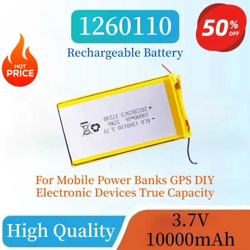Brandneuer, hochwertiger 1260110 3,7 V 10000 mAh Li-Polymer-Akku für mobile Powerbanks, GPS, DIY, elektronische Geräte, echte Kapazität