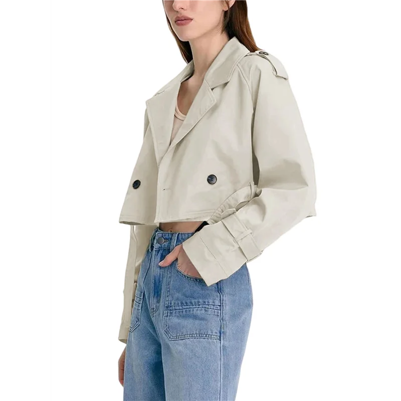 

ABKJ-Женская укороченная велосипедная куртка, повседневный двубортный плащ с поясом