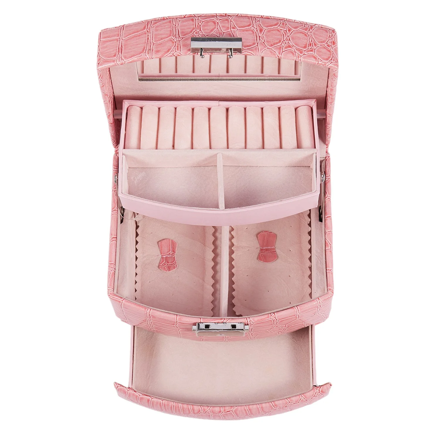 Jewelry Storage Box 3-Layer Leather Earrings Jewelry Storage Box Display Jewelry Box Pink