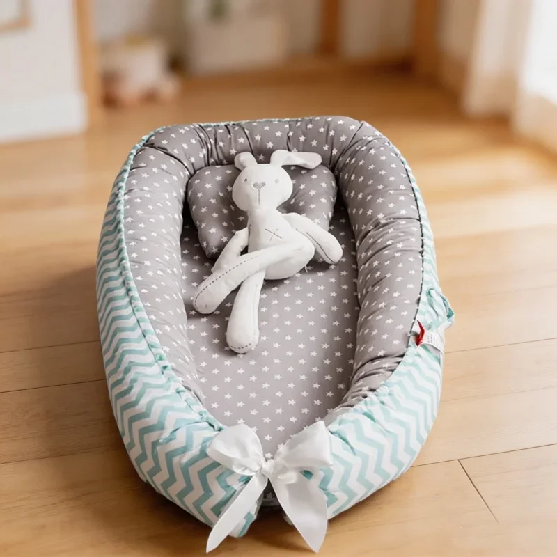 

85x50cm Cotton Baby Nest Bed With Pillow Portable Travel Crib Built in Bumper Safe Sleeping Bassinet For Newborns And Toddlers