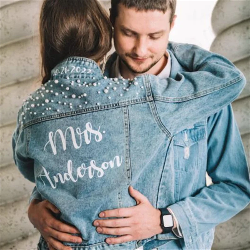 Personalized Mrs Pearl Jean Jacket Bride Jean Jacket Mrs Denim Jacket Bride Jacket Bridal gift bridal jean jacket pearls-pearl