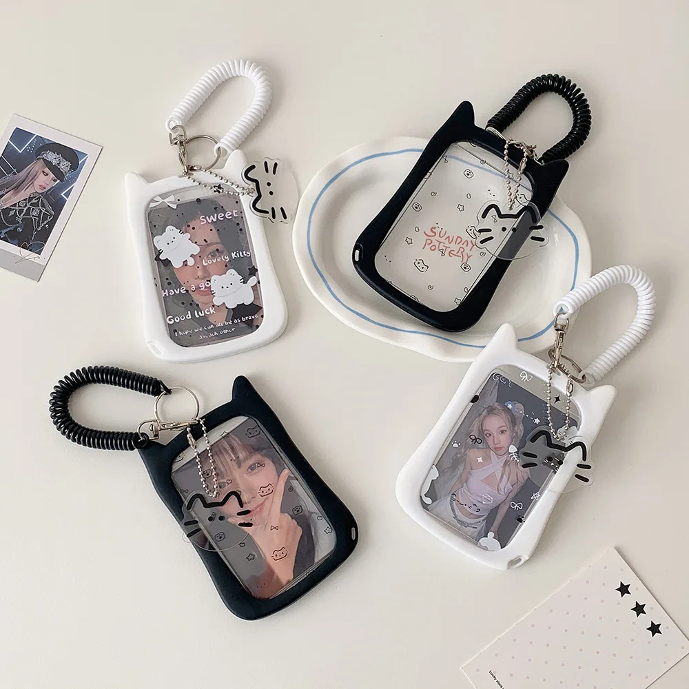 Cartoon Transparent Cat Bag Phone Pendant Card Holder Cute Girl 3In Idol Photo Storage Card Clip Student Meal Card Campus Card