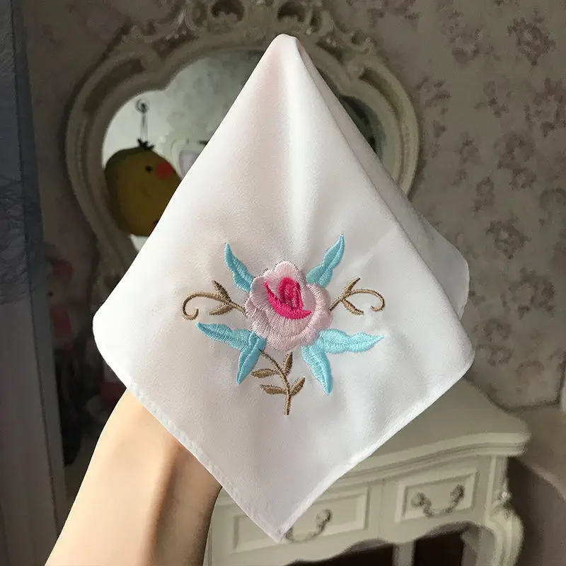 Elegant Handkerchief Towels Flower Embroidery Gifts Tender Chinese Style Ladies 28*28cm Soft Pocket Design Vintage Hot Sale New