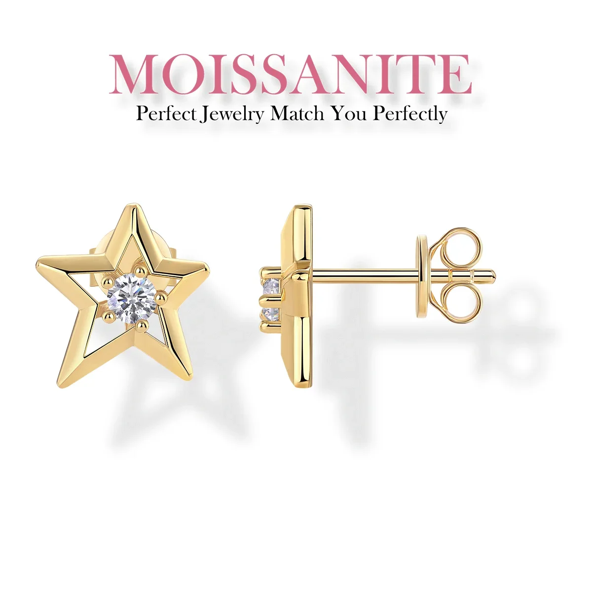 

0.2cttw Dazzling 925 Silver Five-Pointed Star Stud Earrings with Moissanite Center – Perfect for Everyday Elegance