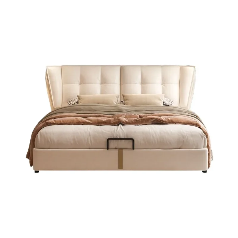 

Double bed master bedroom wedding bed, high-end leather art bed