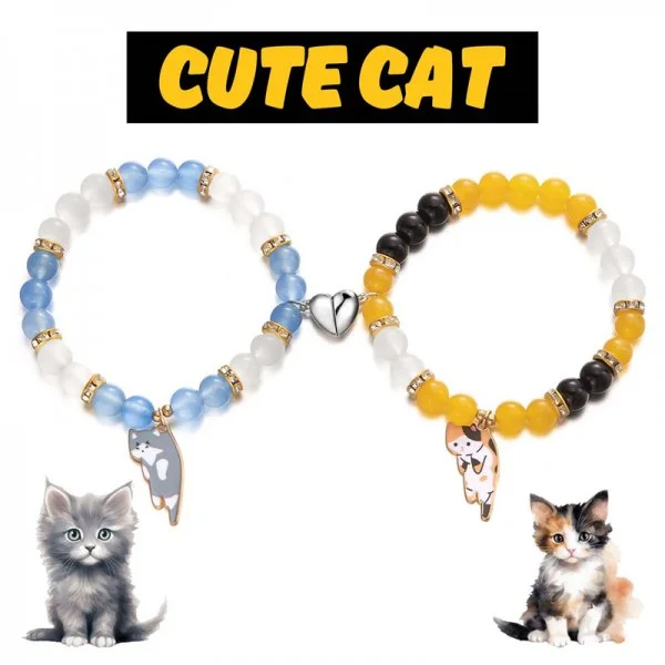 Couples' Handmade Cute Cat Bracelet Set, Unique Gift