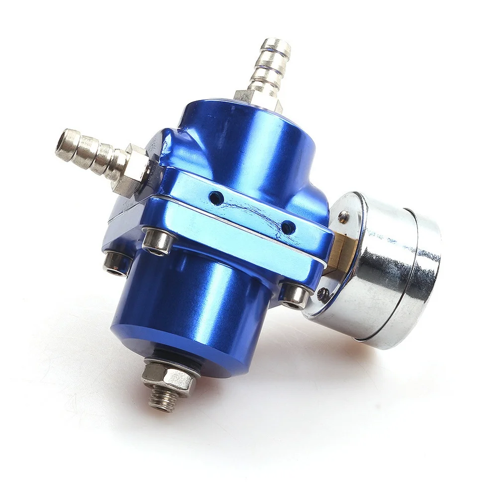 Aluminum-Bodied Fuel Pressure Regulator 0-140 PSI with Gauge and Complete Hose Connection Kit for General Fuel System Use