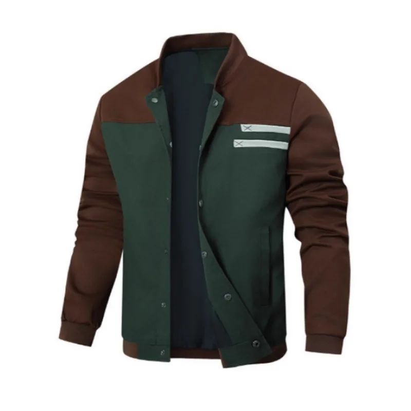 Spring Autumn Men Business Casual Jacket Slim Fit Single Breasted Patchwork Coat Outwear