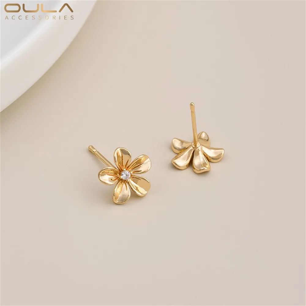 1 زوج 925 الفضة إبرة 14K مطلية بالذهب الزركون زهرة زهر الكرز وأقراط-مجوهرات الحفاظ على اللون