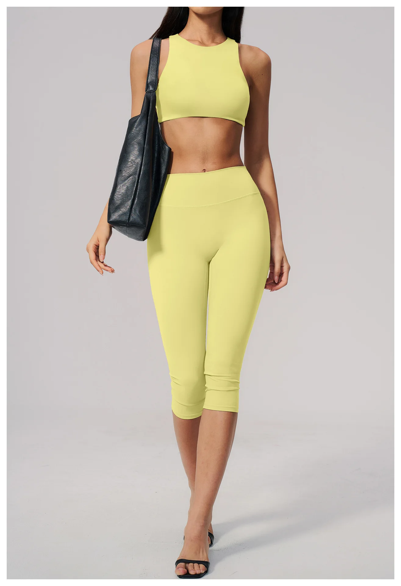 2PC Yoga Bra + High Waist Capri Set, Padded, Squat Proof, 4-Way Stretch, Pilates