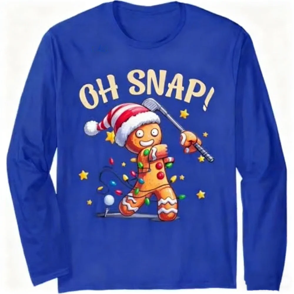 Funny Gingerbread Men's Long Sleeve T-Shirt Christmas Theme Casual Round Neck Top Fashion Humor Loose Comfortable Unisex Clothes