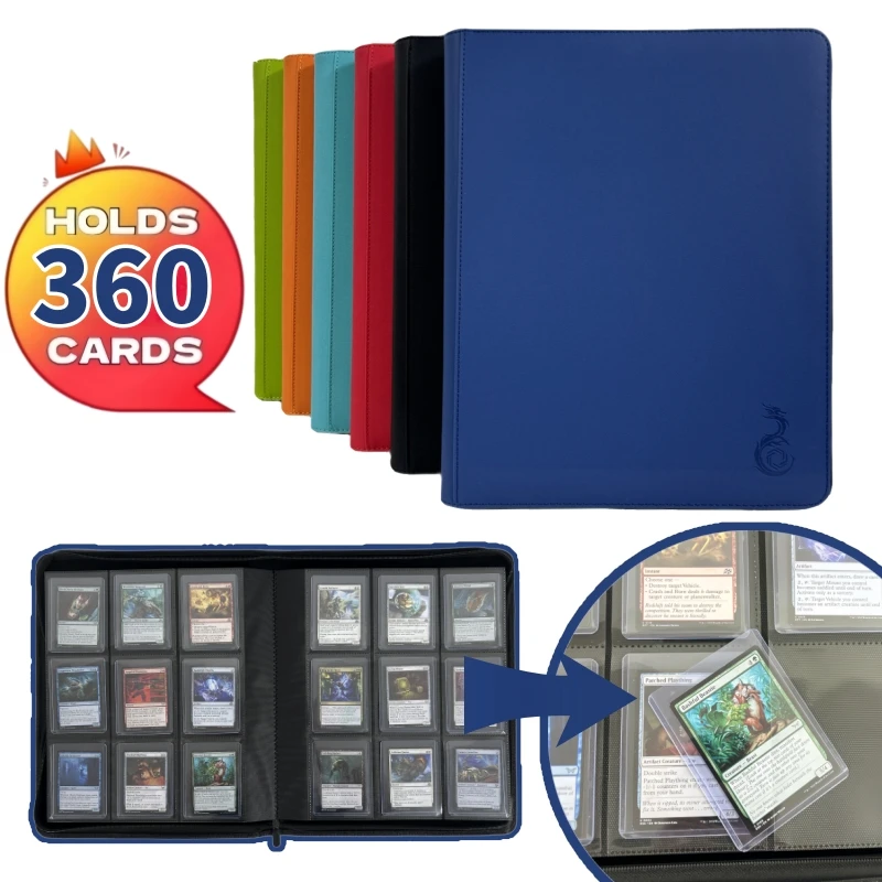 Classeur Toploader à 9 poches, classeur Top Loader pour cartes, peut contenir 360, dossiers de cartes pour cartes de commerce ou cartes de sport en 3 x 4''