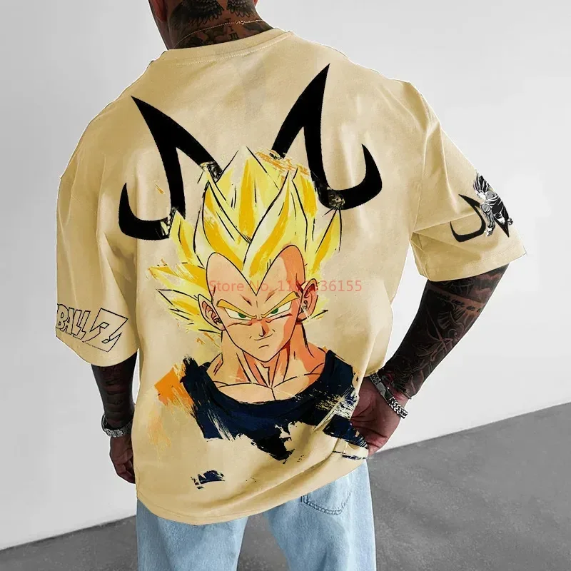 Dragon Ball Z Men Oversize T-shirt Vegeta Youth Print Cosplay Summer Cotton Short Sleeve Top Casual Fashion Clothes Gift Anime F