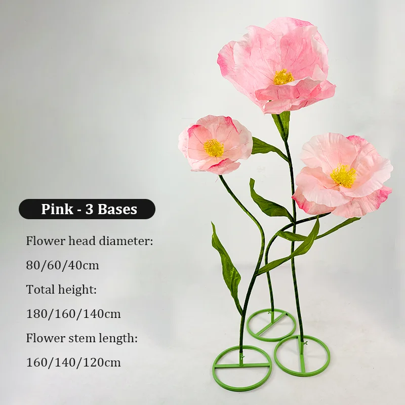 3Pcs/Set Wedding Decor Props Large Artificial Flowers Poppy Wedding Road Guide Flower Window Garden Decoration Home Decor Flower