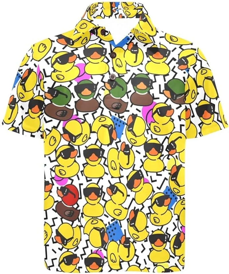 Summer 3D Cute Animal Rubber Duck Printing Shirts For Men Funny Yellow Duck Graphic Short Shirts Kid Kawaii Clothing Fashion Top